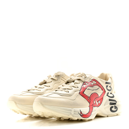 Gucci Calfskin Mouth Print Womens Rhyton Sneakers 40 Ivory 3 of 9