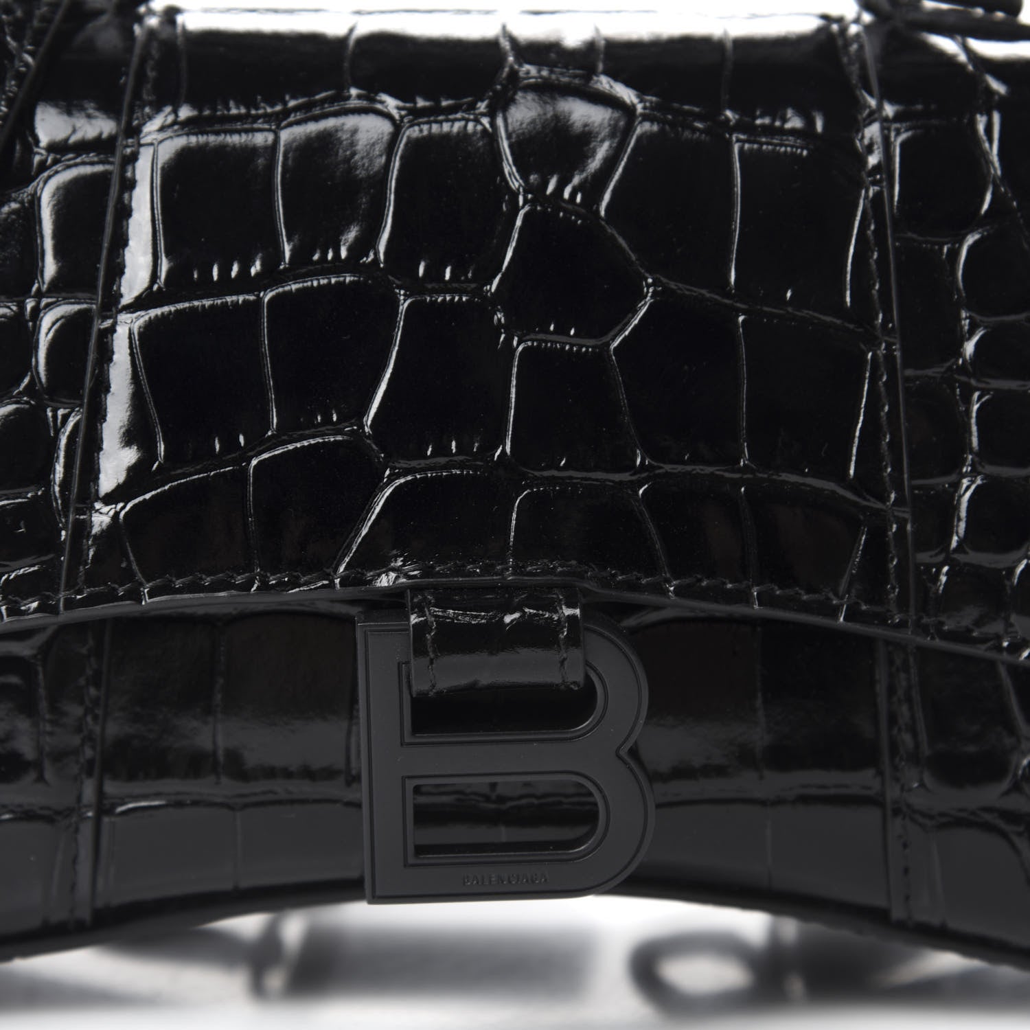 Balenciaga Shiny Calfskin Monochrome Crocodile Embossed Hourglass Top Handle Bag XS Black 9 of 9