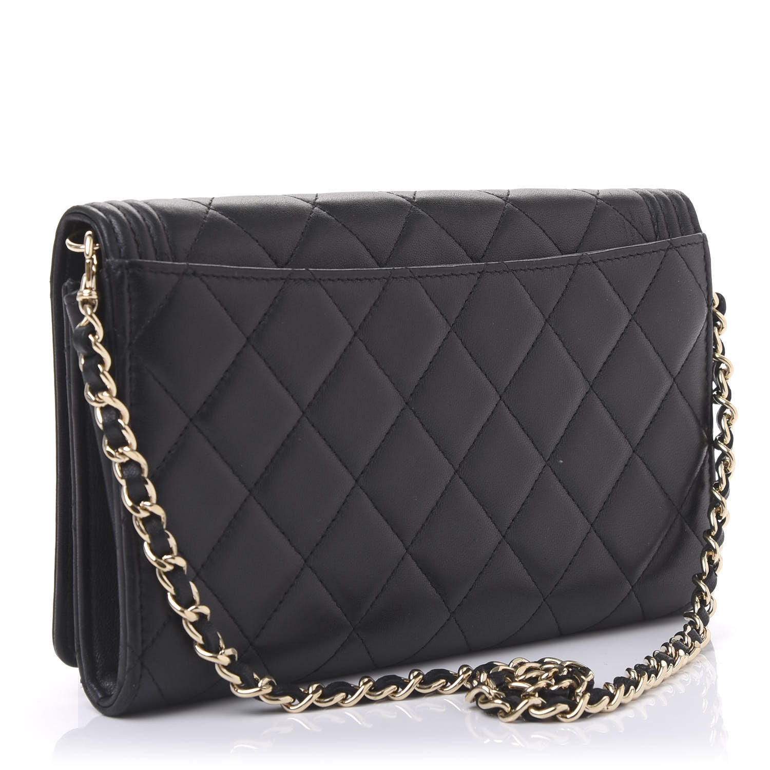 Chanel Lambskin Quilted Boy Wallet On Chain WOC Black 3 of 13