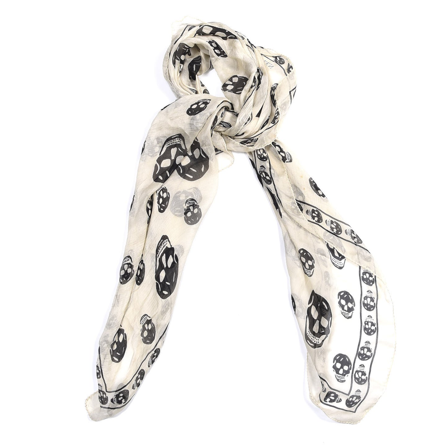 Silk Chiffon Skull Scarf Ivory Black