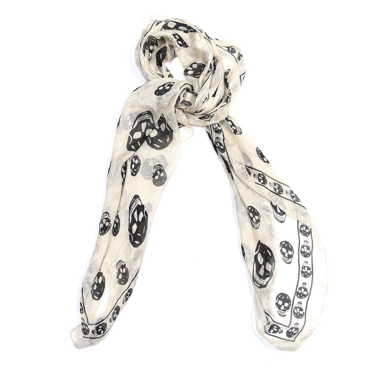 Alexander McQueen Silk Chiffon Skull Scarf Ivory Black 1 of 4