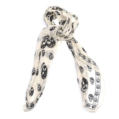 Alexander McQueen Silk Chiffon Skull Scarf Ivory Black 1 of 4