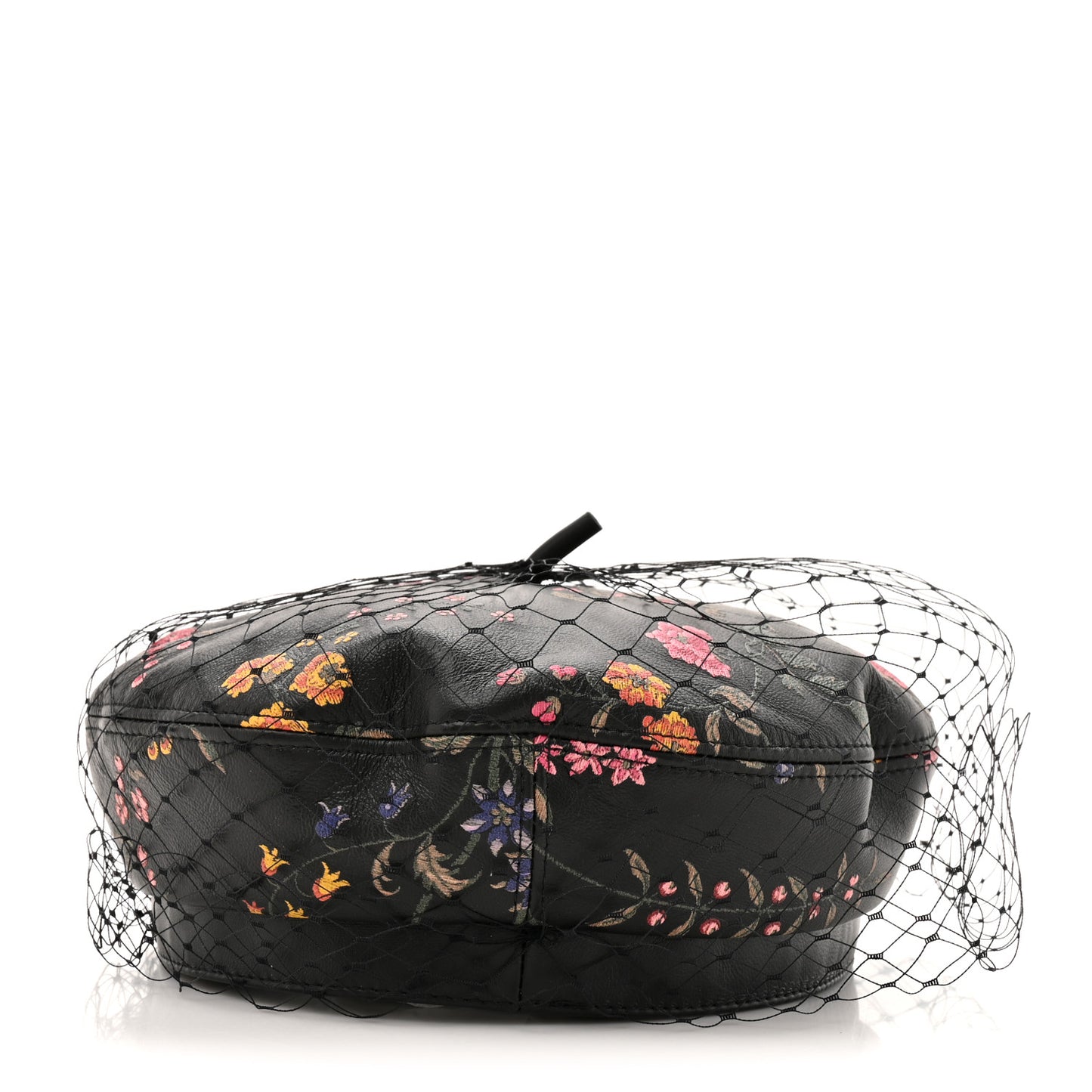 Lambskin Petites Fleurs Arty Beret Cap With Veil 58 Black