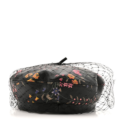 Christian Dior Lambskin Petites Fleurs Arty Beret Cap With Veil 58 Black 4 of 8