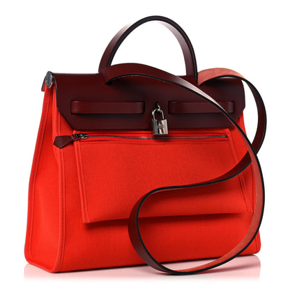Hermes Vache Hunter Toile Herbag Zip 31 PM Capucine Rouge H 2 of 14