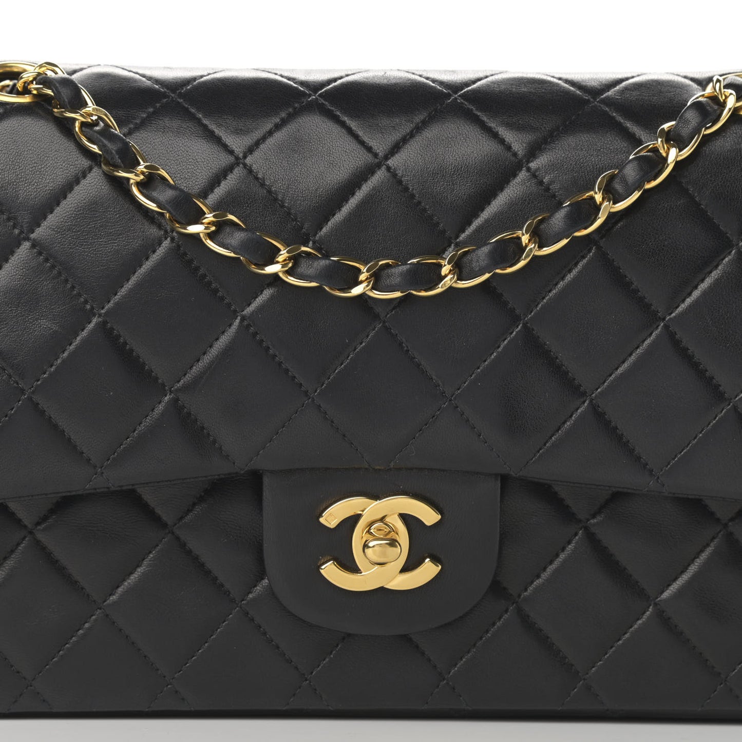 Lambskin Quilted Medium Double Flap Black
