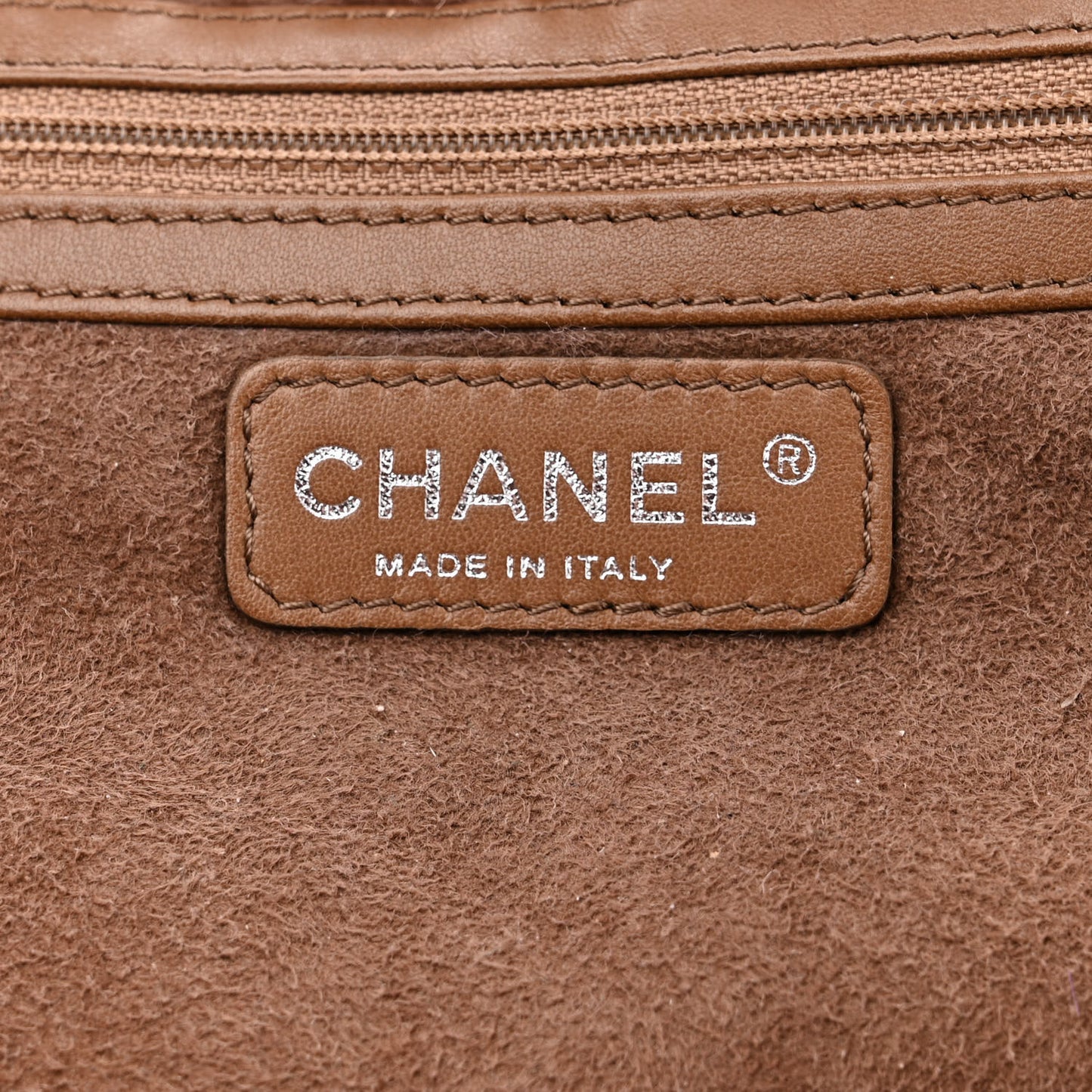Shearling Suede Stiched CC Tote Dark Brown