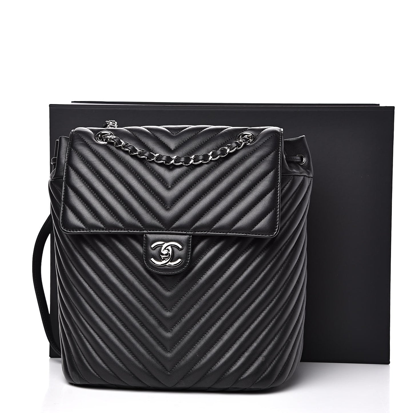 Calfskin Chevron Quilted Large Urban Spirit Backpack Black