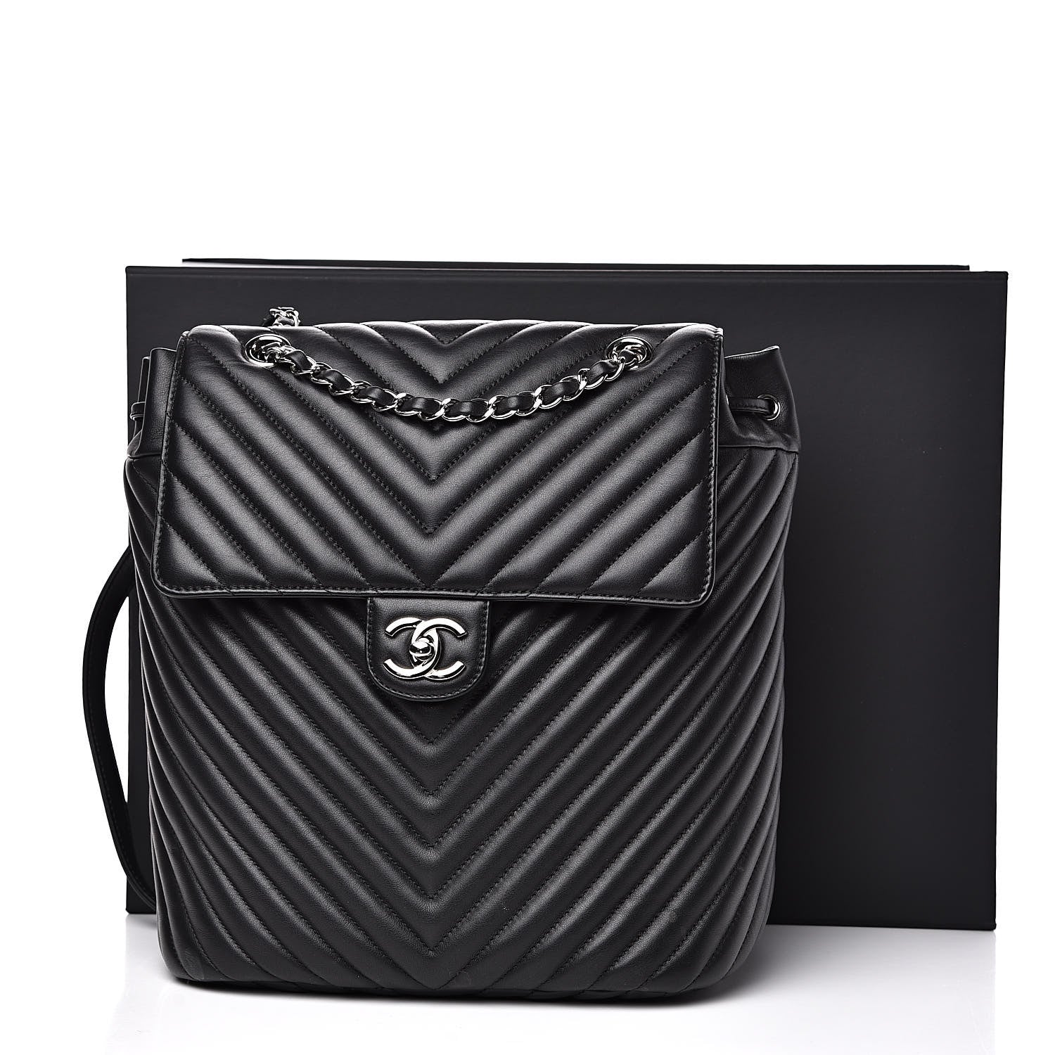 Chanel Calfskin Chevron Quilted Large Urban Spirit Backpack Black 15 of 15