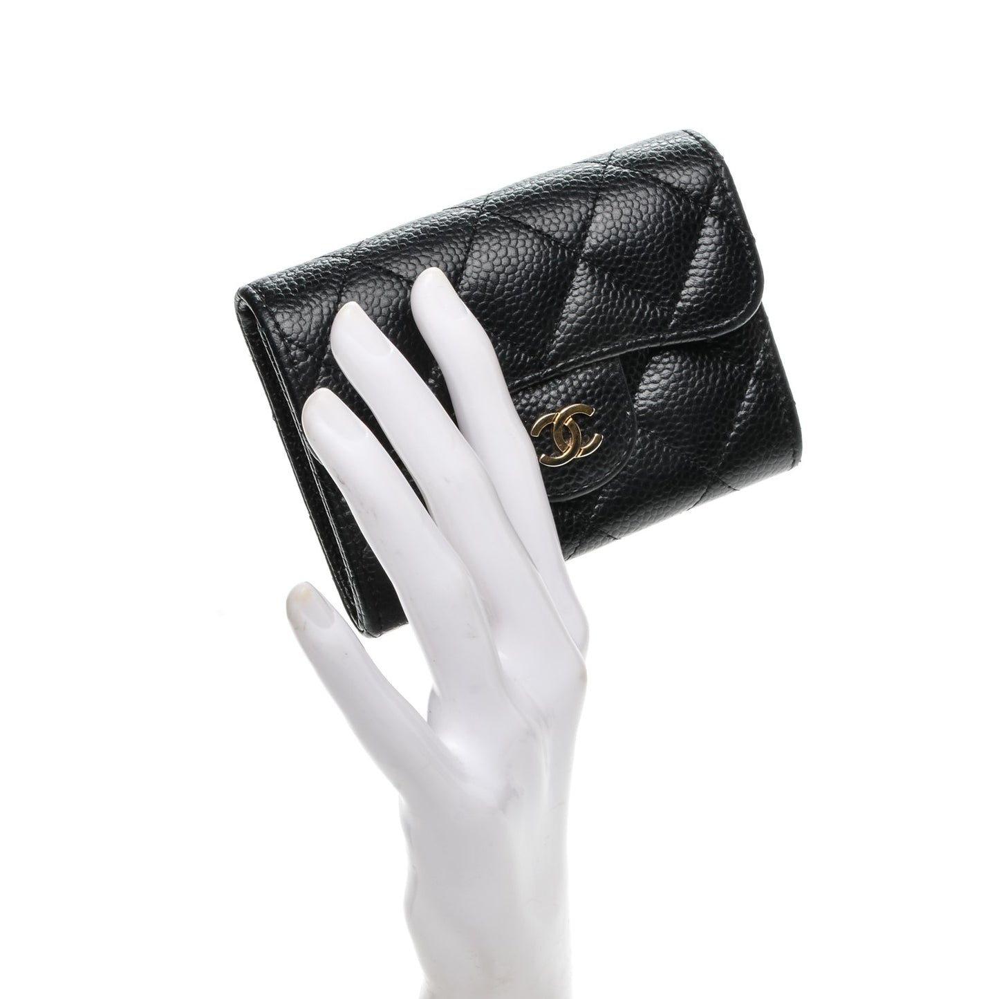 Caviar Quilted Flap Card Holder Black