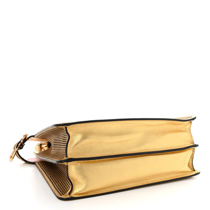 Fendi X VERSACE Vitello Laminato Nappa Perforated Fendace FF Baroque Medium Peekaboo I SEE U Satchel Gold 4 of 8