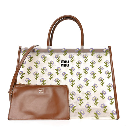 Miu Miu Nappa Embroidered Floral Shopping Bag Cognac 3 of 11