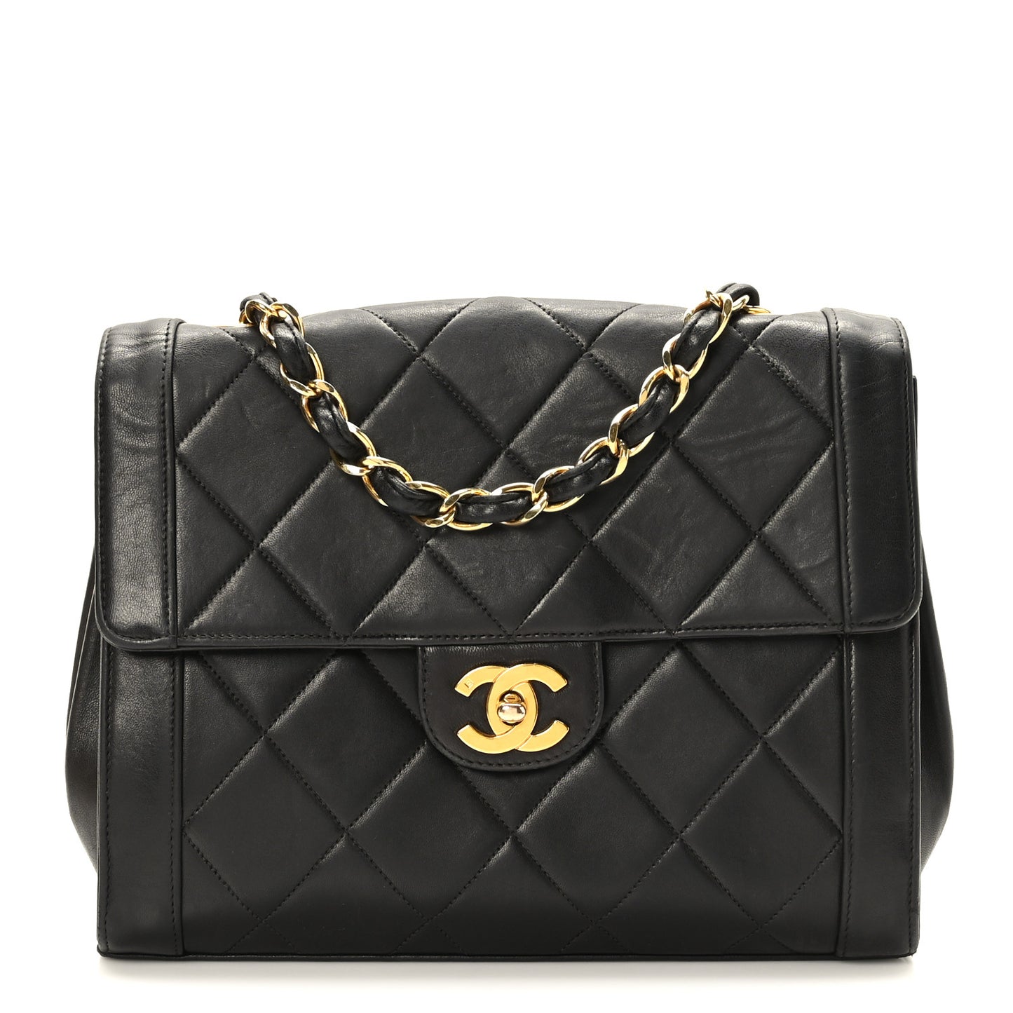 Lambskin Quilted Mini Square Shoulder Flap Bag Black