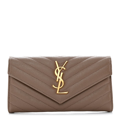 Saint Laurent Grain De Poudre Matelasse Chevron Monogram Flap Wallet Taupe 1 of 7