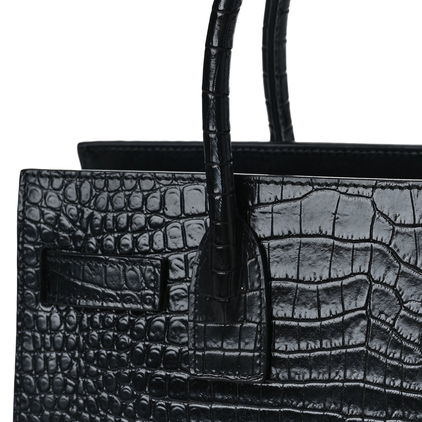 Calfskin Crocodile Embossed Baby Sac De Jour Black