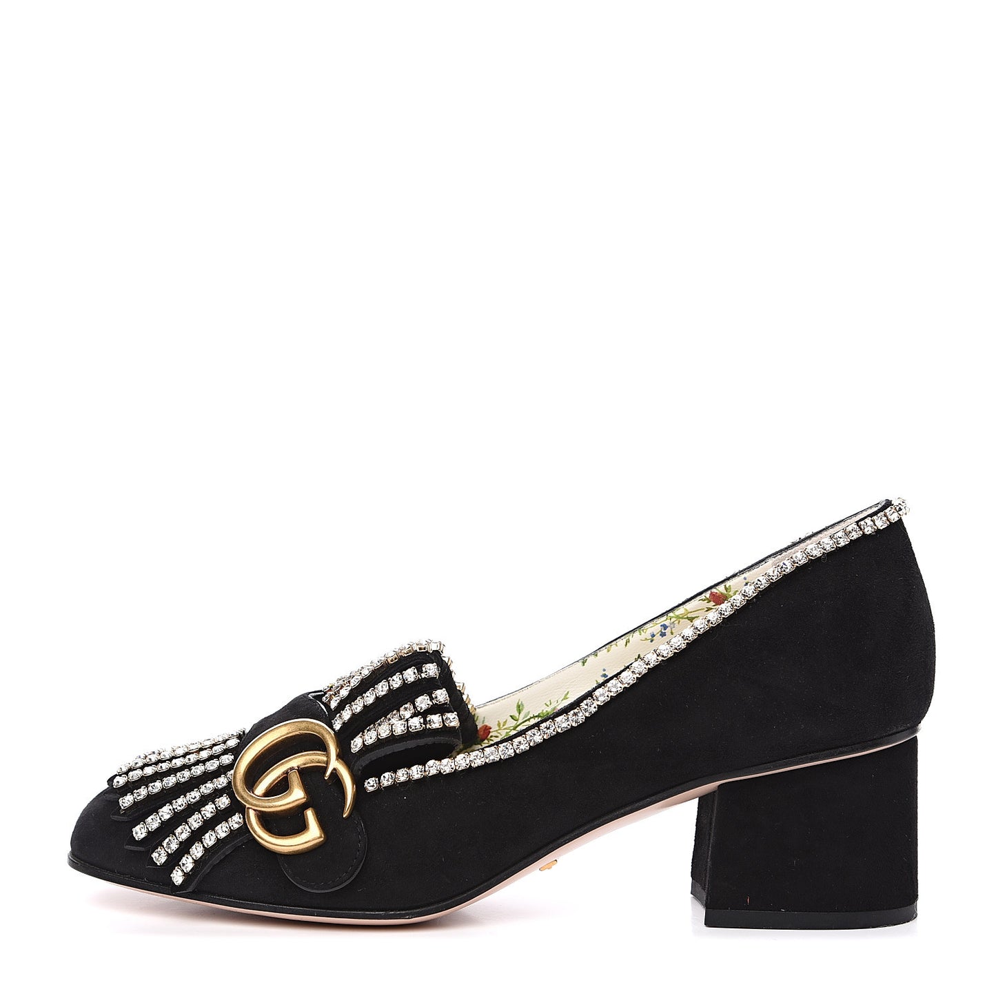 Kid Scamosciato Crystal GG Marmont Fringe 50mm Loafer Pumps 36.5 Black