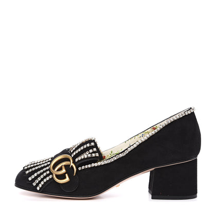 Gucci Kid Scamosciato Crystal GG Marmont Fringe 50mm Loafer Pumps 36.5 Black 1 of 10