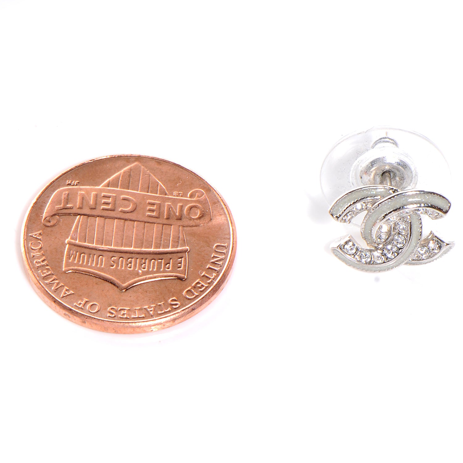 Chanel Metal Crystal Glitter Enamel CC Earrings Silver 2 of 5