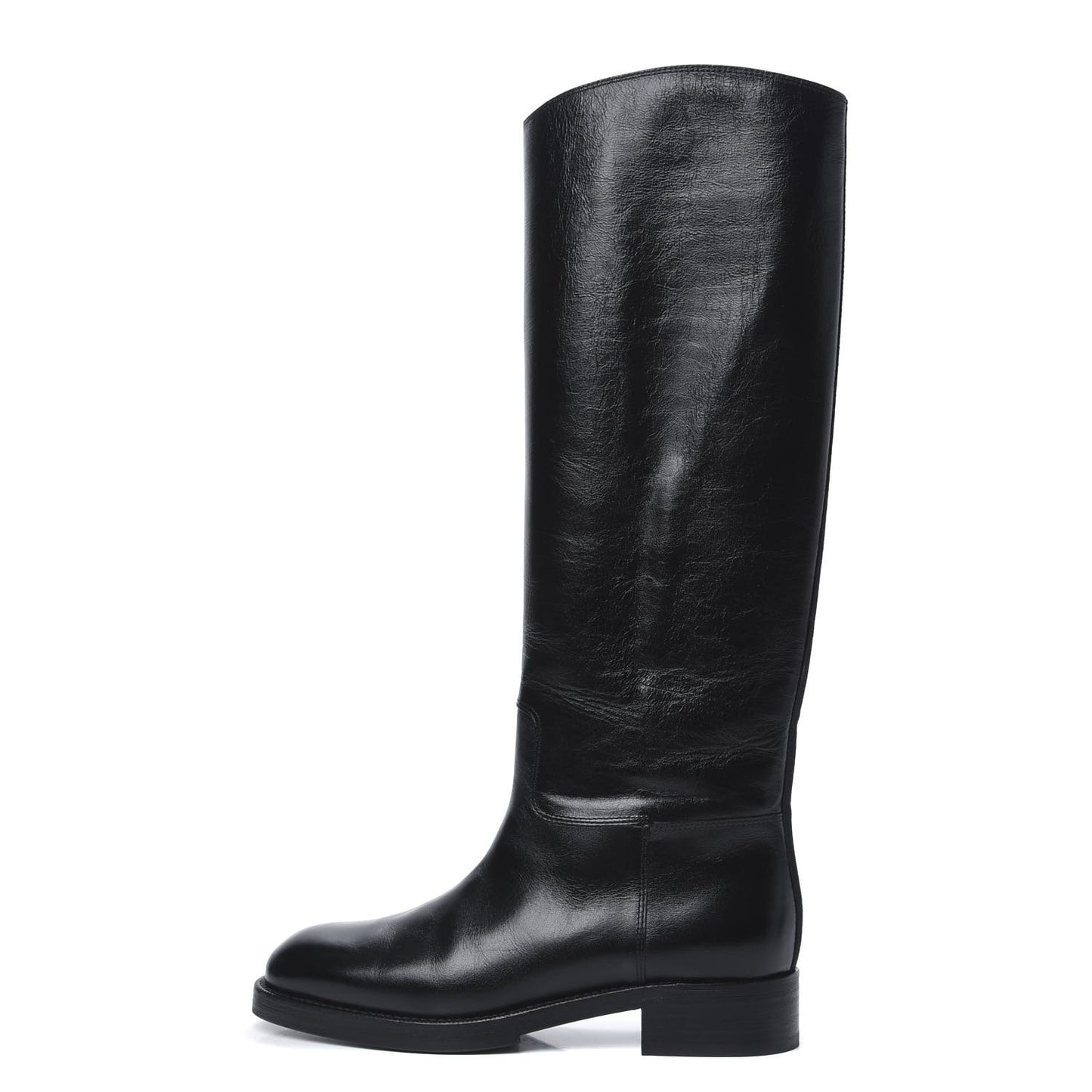 Aged Glazed Calfskin Grosgrain Knee High CC Boots 38 Black