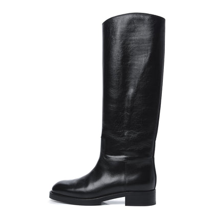 Chanel Aged Glazed Calfskin Grosgrain Knee High CC Boots 38 Black 1 of 8