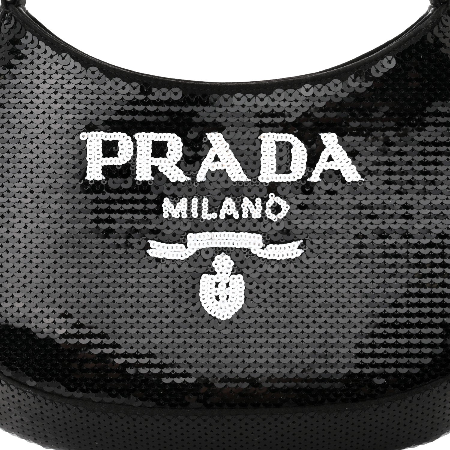 Prada Paillettes Sequin Logo Cleo Adjustable Strap Shoulder Bag Black White 8 of 12