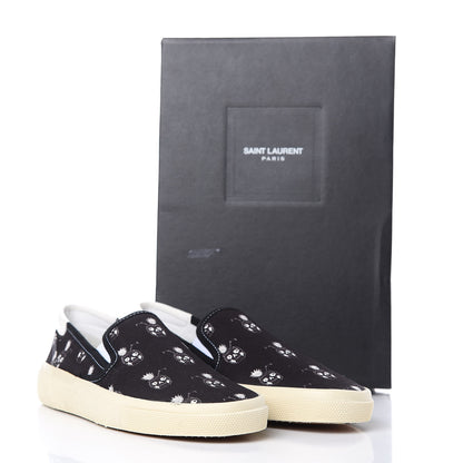 Saint Laurent Canvas Solaris Pinaskullada Skate Slip On Sneakers 38 Black White 11 of 11