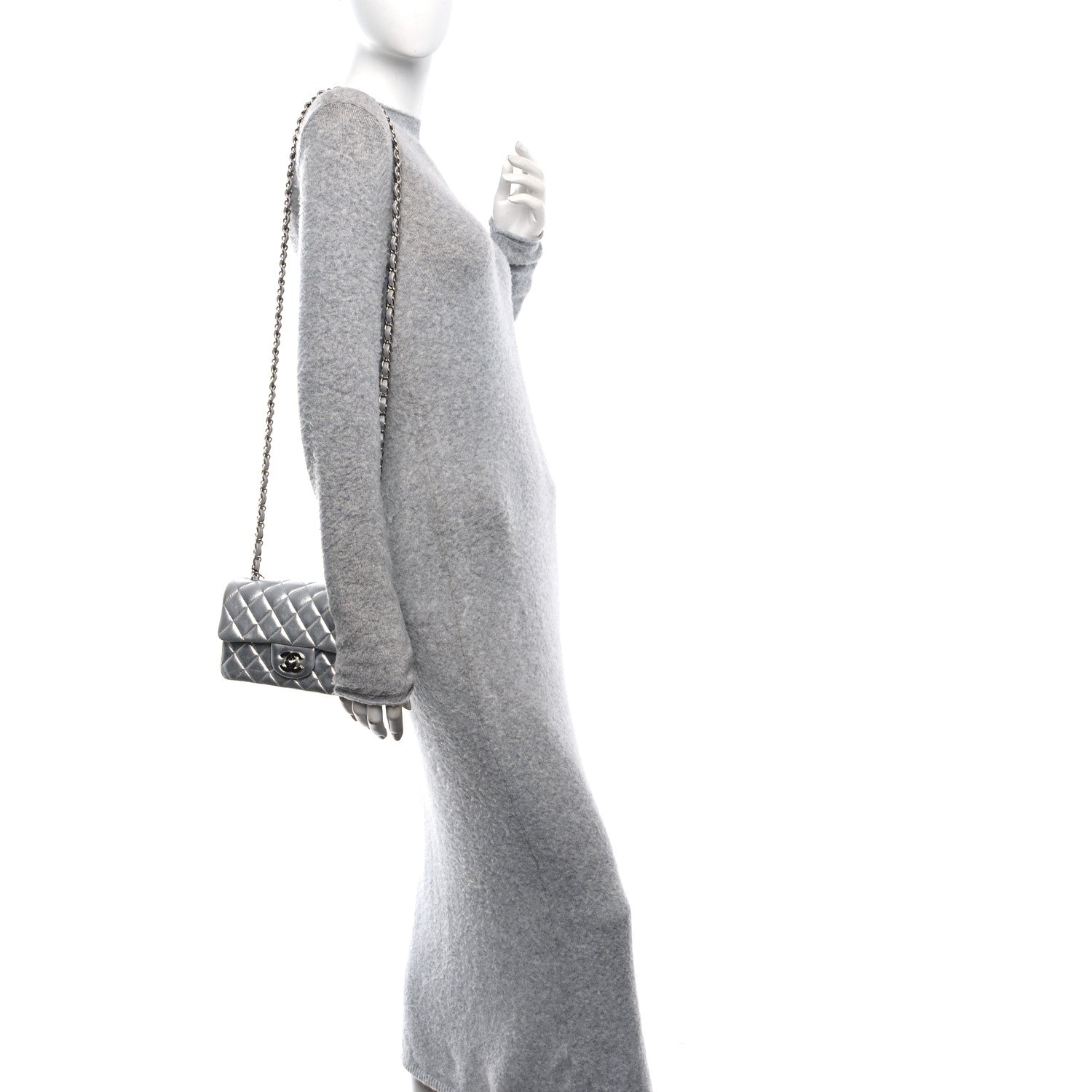 Chanel Metallic Lambskin Quilted Mini Rectangular Flap Silver 2 of 10