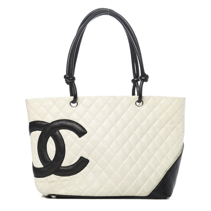 Chanel Calfskin Quilted Large Cambon Tote White Black 1 of 13