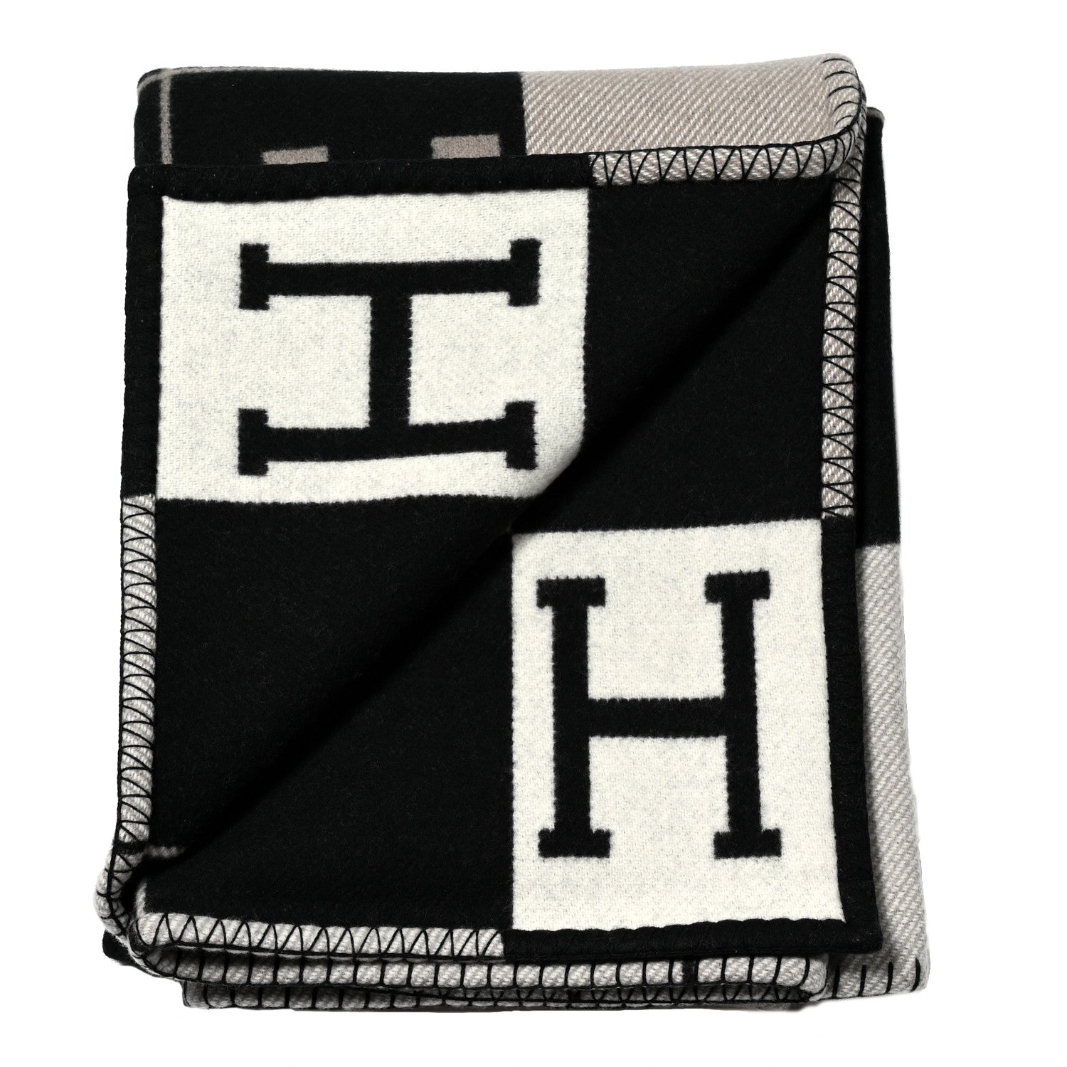 Hermes Wool Cashmere Avalon III Blanket Ecru Black 2 of 3
