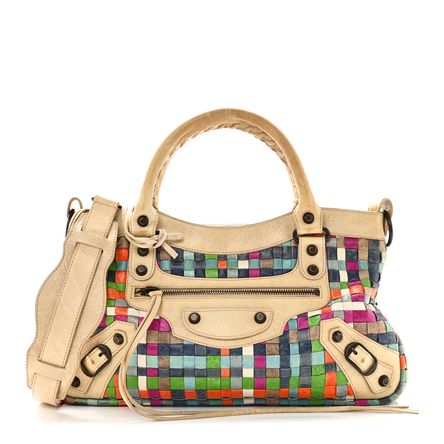 Agneau Lattice Woven Classic Hardware First Multicolor Praline