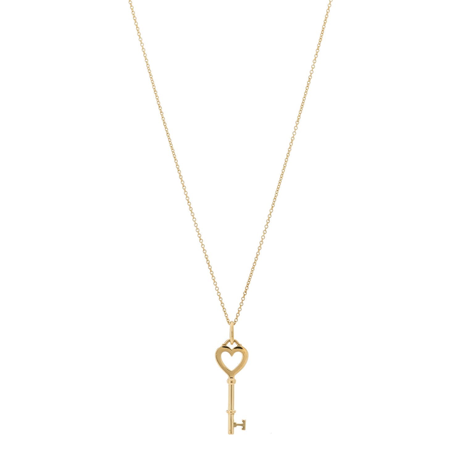 Tiffany 18K Yellow Gold Mini Heart Key Pendant Necklace 1 of 7