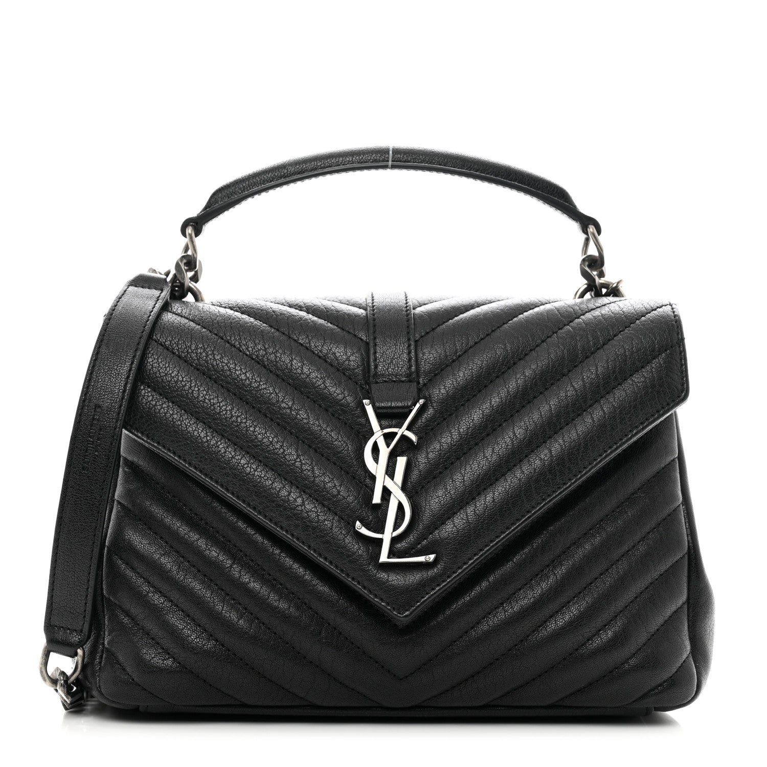 Saint Laurent Sheepskin Matelasse Chevron Monogram Medium College Bag Black 1 of 10