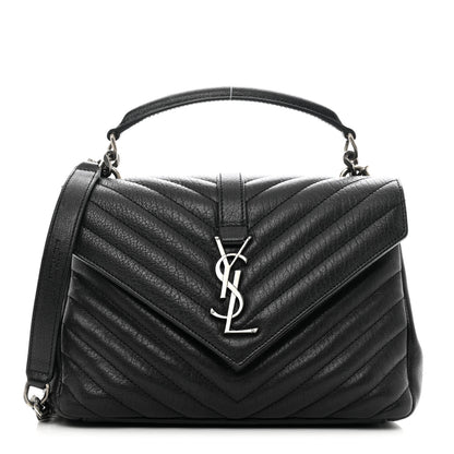 Saint Laurent Sheepskin Matelasse Chevron Monogram Medium College Bag Black 1 of 10