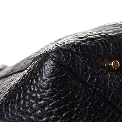 Burberry Signature Grain Calfskin Check Embossed Small Canterbury Tote Black 9 of 14