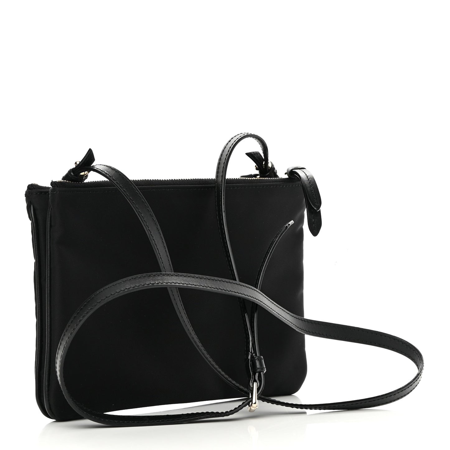 Nylon Candice Double Zip Crossbody Pouch Black