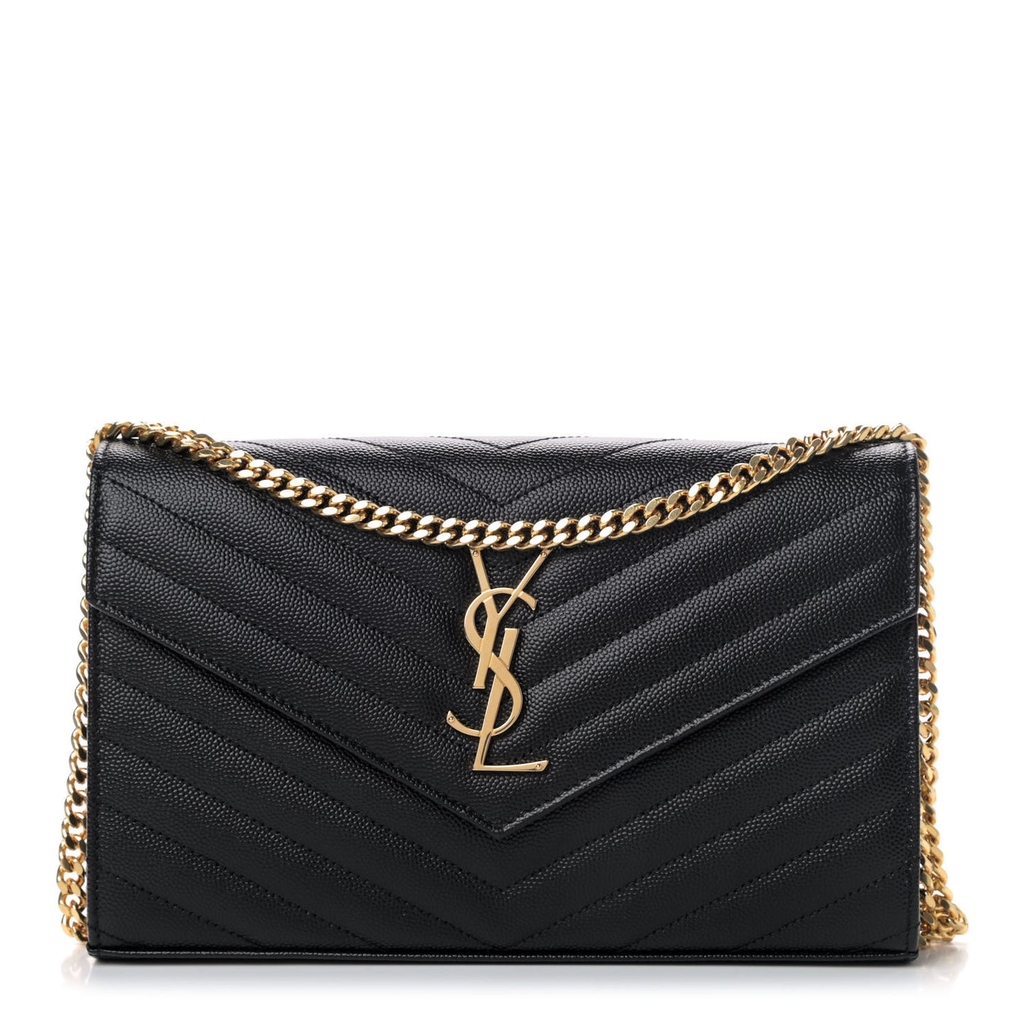 Grain De Poudre Matelasse Chevron Monogram Chain Wallet Black