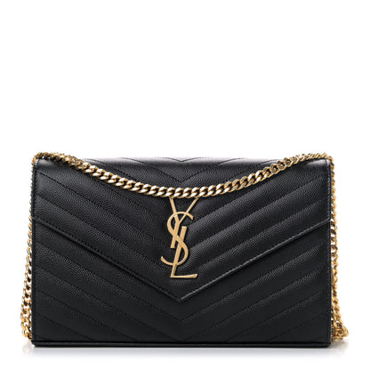 Saint Laurent Grain De Poudre Matelasse Chevron Monogram Chain Wallet Black 1 of 4