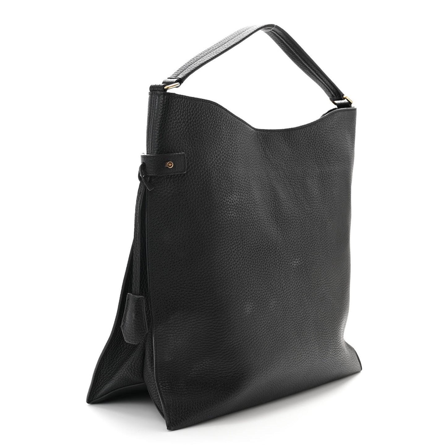 Pebbled Calfskin Large Alix Padlock Zip Hobo Bag Black