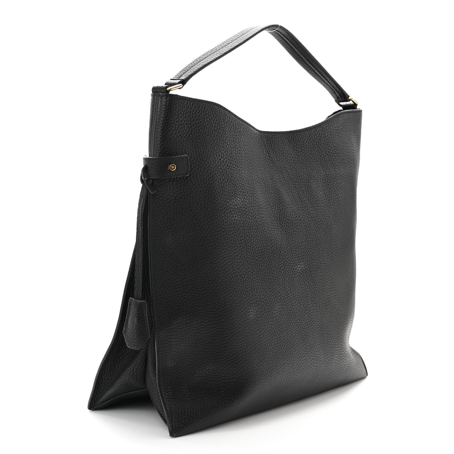 Tom Ford Pebbled Calfskin Large Alix Padlock Zip Hobo Bag Black 4 of 15