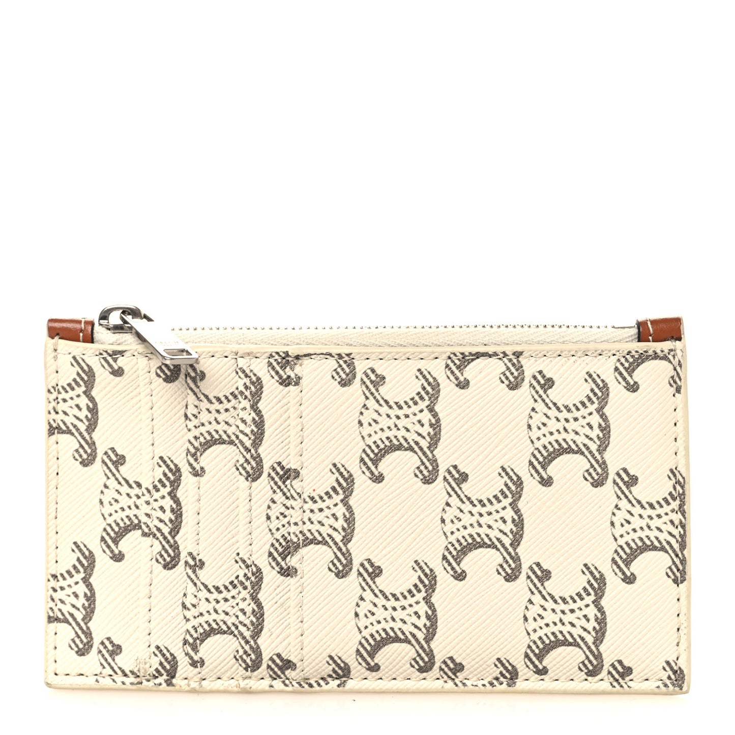 Triomphe Canvas Zipped Card Holder Tan Ecru
