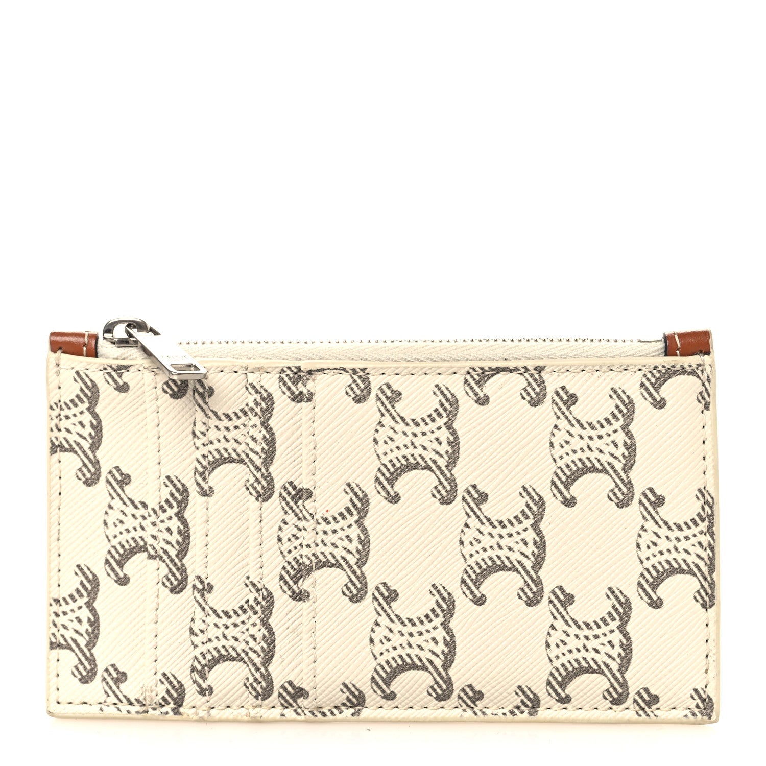 Celine Triomphe Canvas Zipped Card Holder Tan Ecru 1 of 7