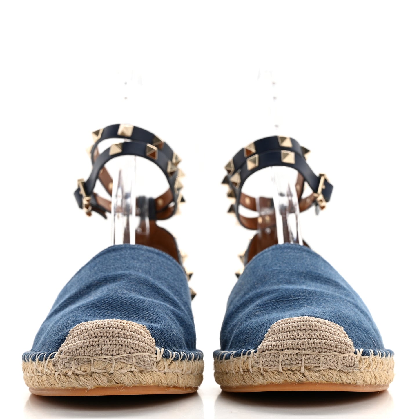 Denim Rockstud Ankle Wrap Espadrille 20mm Flats 40 Light Denim