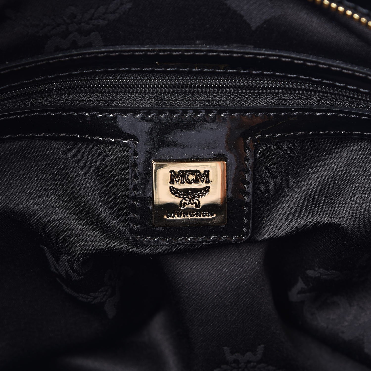 MCM Monogram Patent Shopping Tote Black 8 of 14
