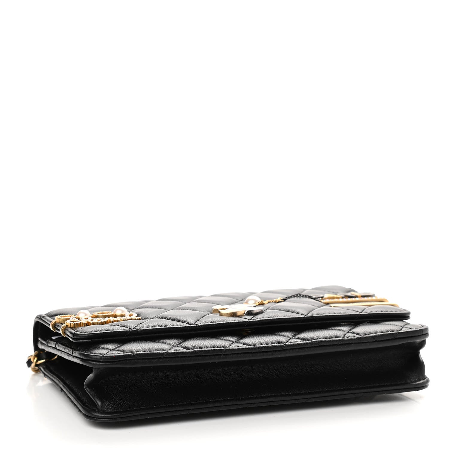 Chanel Lambskin Quilted Coco Clips Wallet On Chain WOC Black 4 of 12