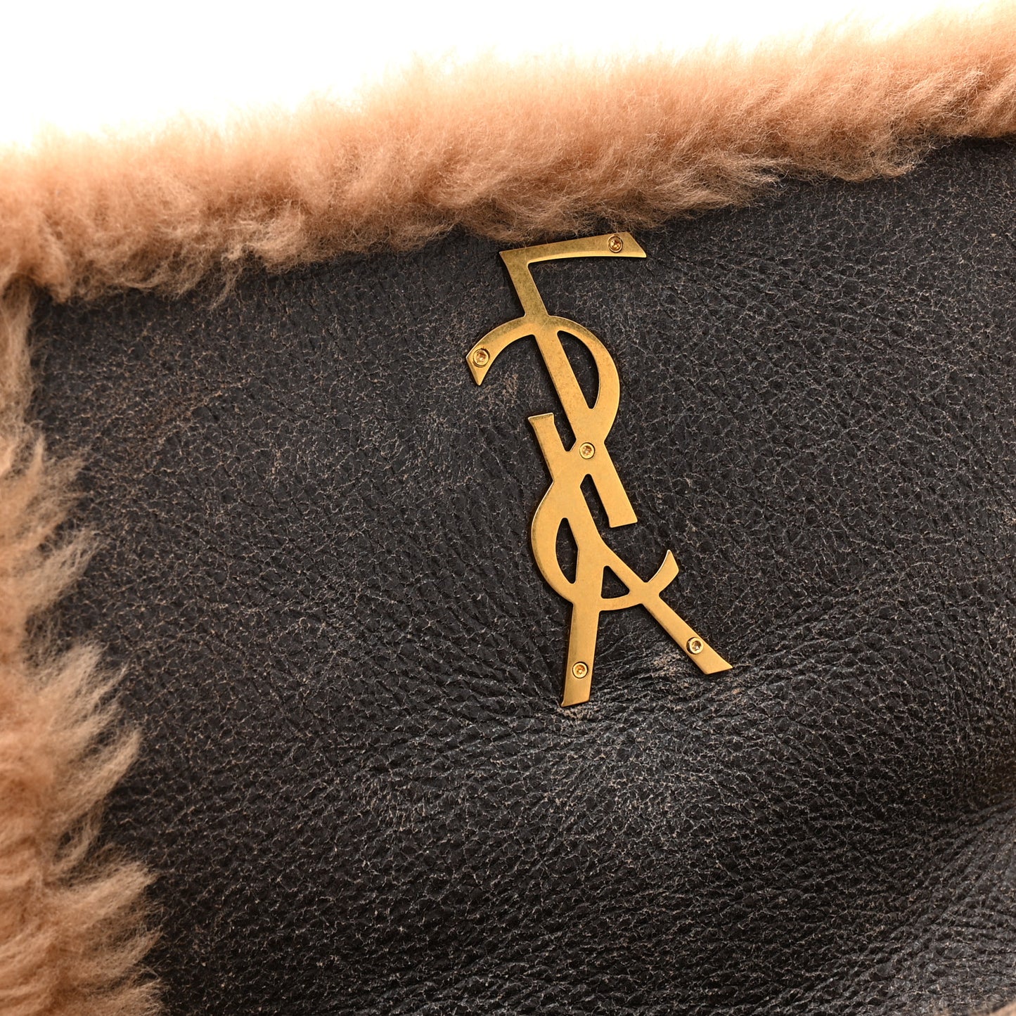 Shearling Calfskin Small Reversible Monogram Kate Satchel Ecru Dark Brown