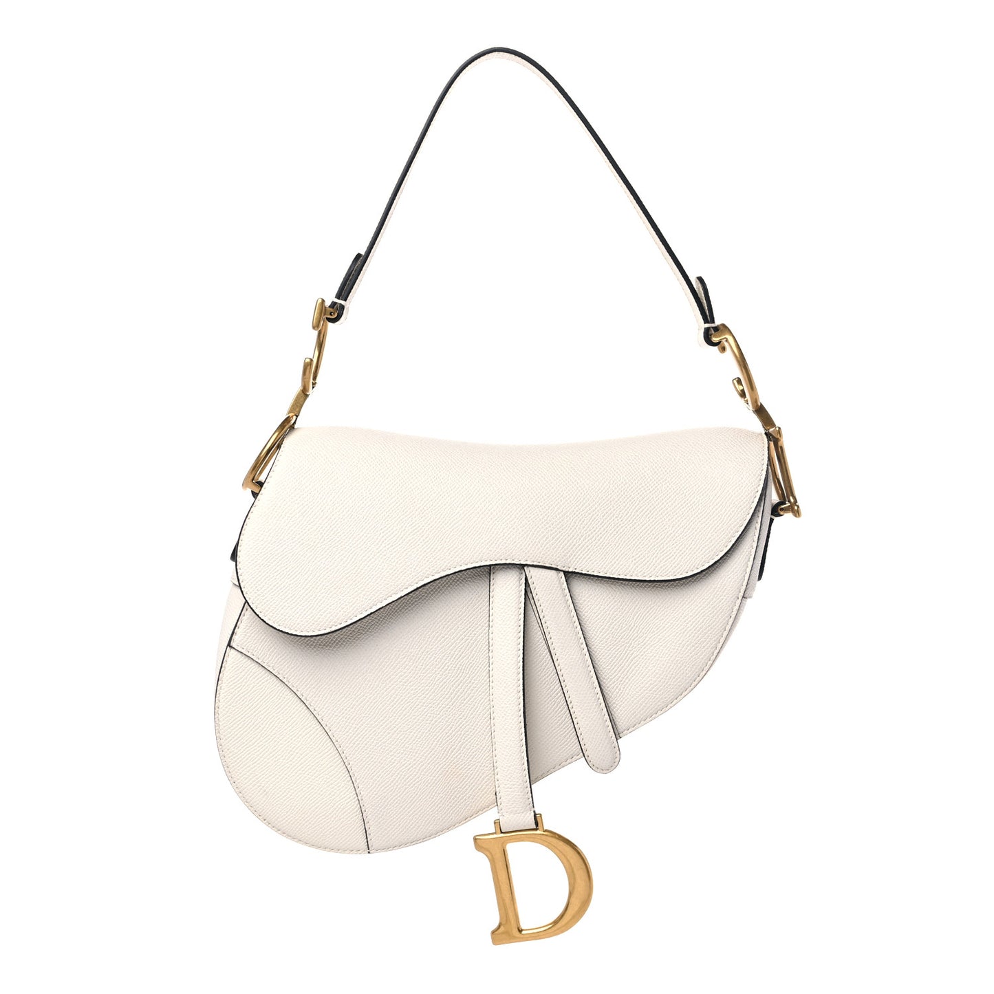 Grained Calfskin Saddle Bag White