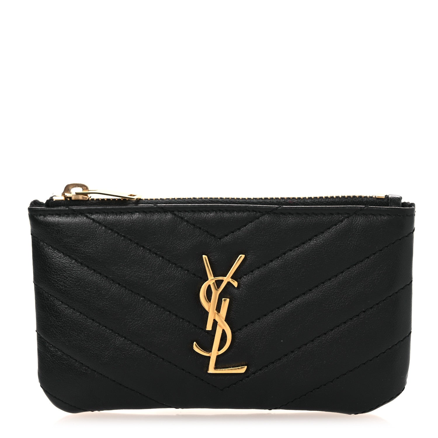 Saint Laurent Calfskin Matelasse Monogram Key Pouch Black 1 of 10
