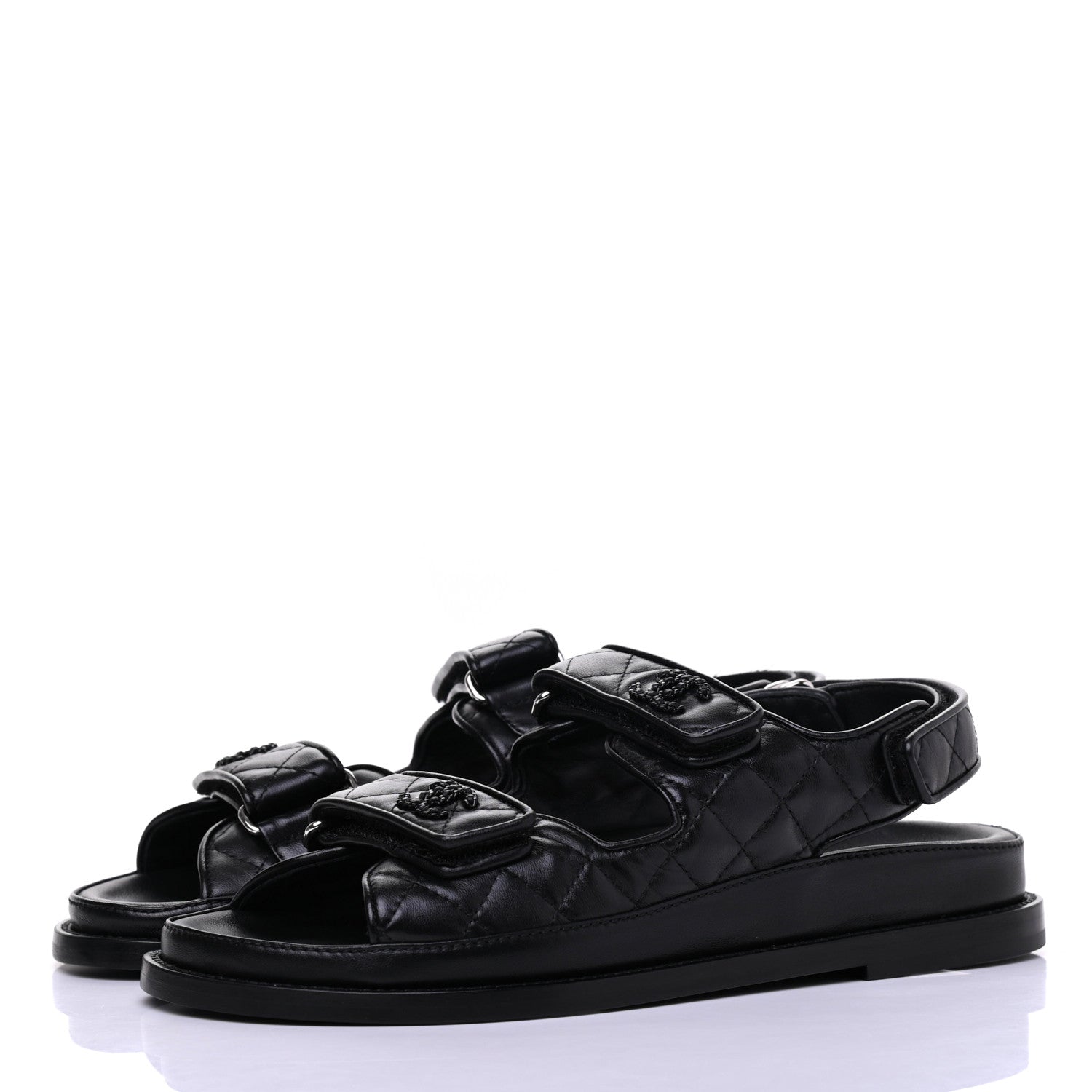 Chanel Lambskin Velcro Dad Sandals 37.5 Black 3 of 9