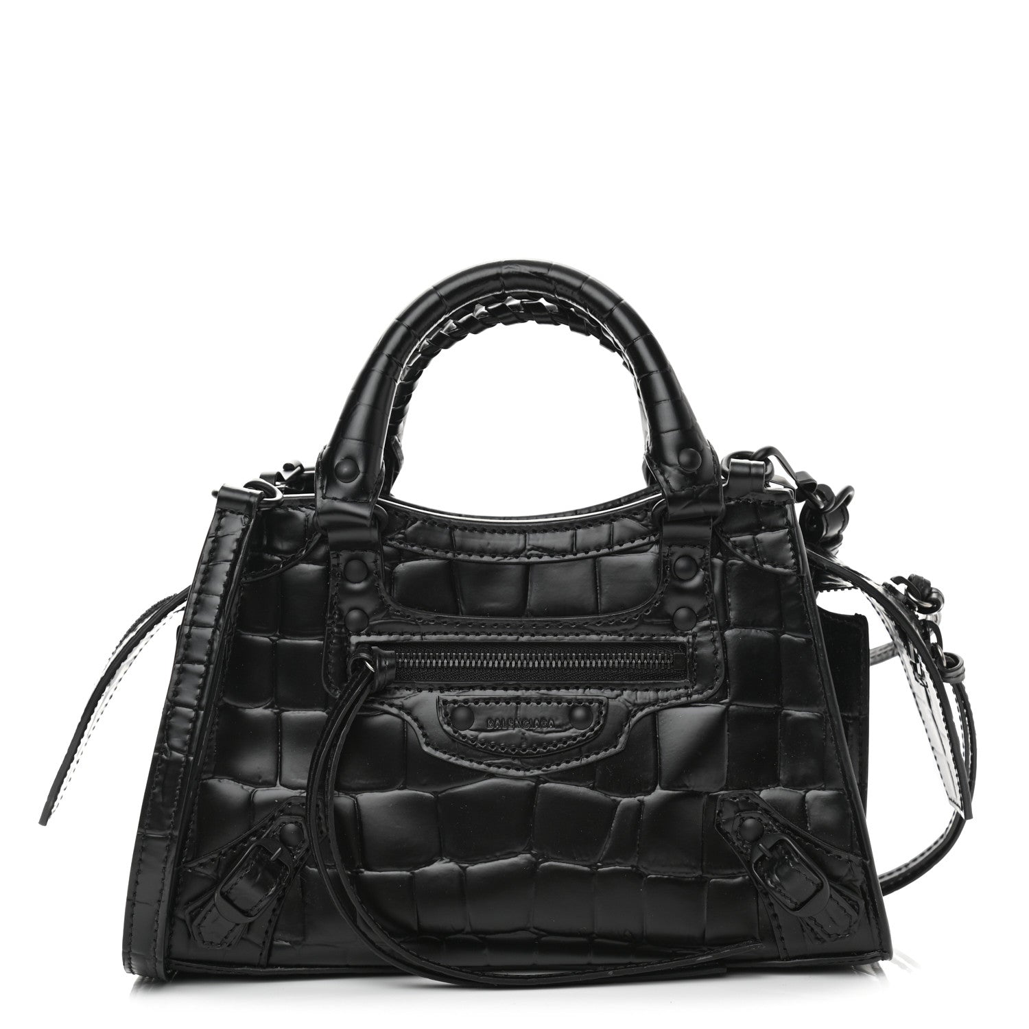 Balenciaga Semi Shiny Calfskin Crocodile Embossed Neo Classic Black Hardware Mini City Black 1 of 11