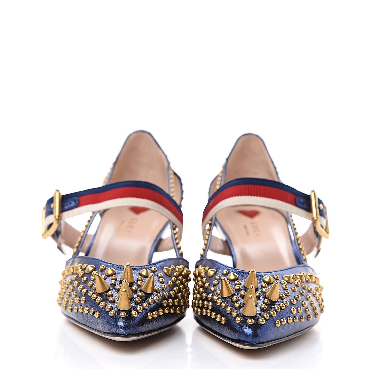 Metallic Nappa Silk Grosgrain Studded Sylvie Web Bamboo Low Heel Pumps 39 Sapphire